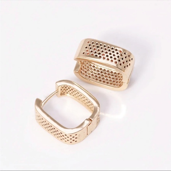 Mirco pave CZ Sparkly Earring hoop Hoops Designer Luxury New Gold Plated - Picture 3 of 15